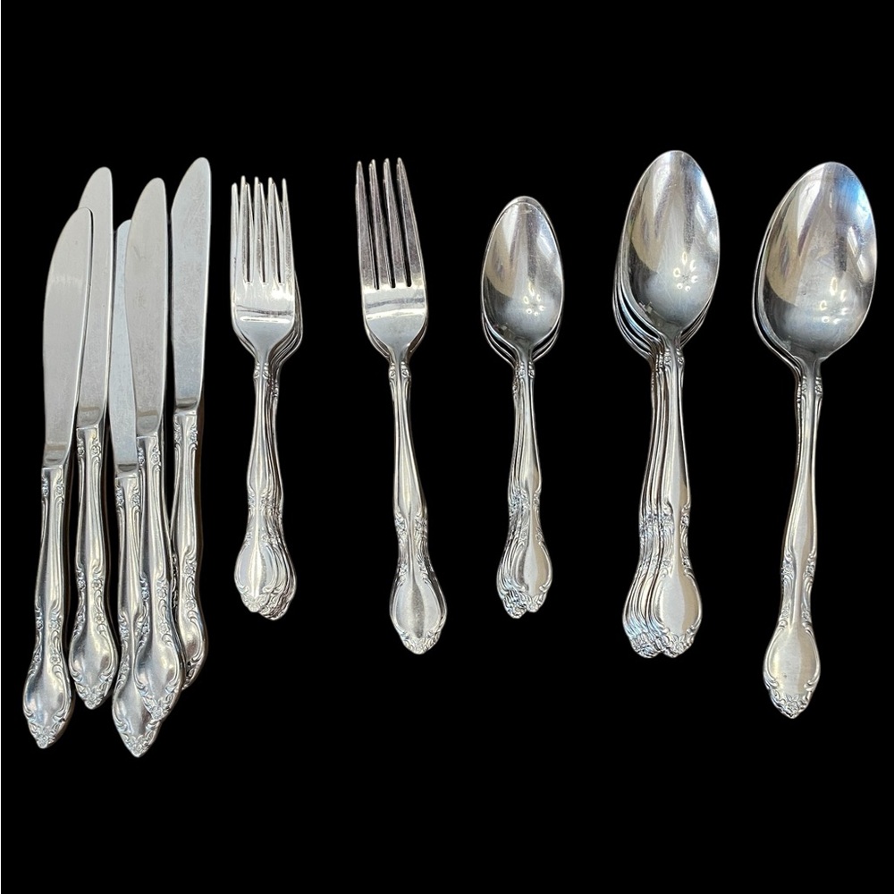 Vintage Set of Imperial Stainless Flatware 36 pieces Fleurette Pattern Korea